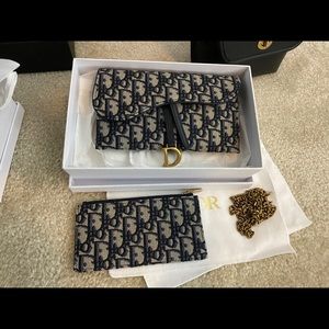 Dior saddle long wallet on chain